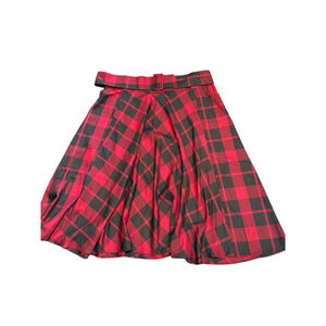 Ashley Stewart Women’s 24 Red Black Buffalo Plaid Midi Skirt Belted A-Line NWT